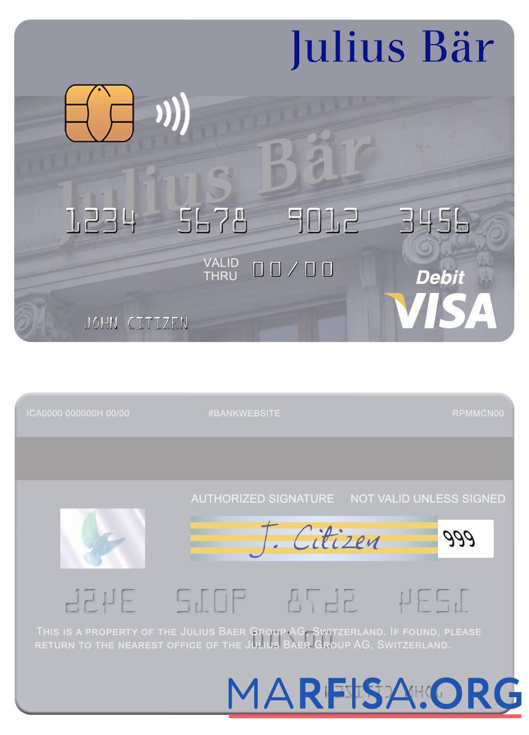 Downloadable Switzerland Julius Baer Group AG visa debit card sample